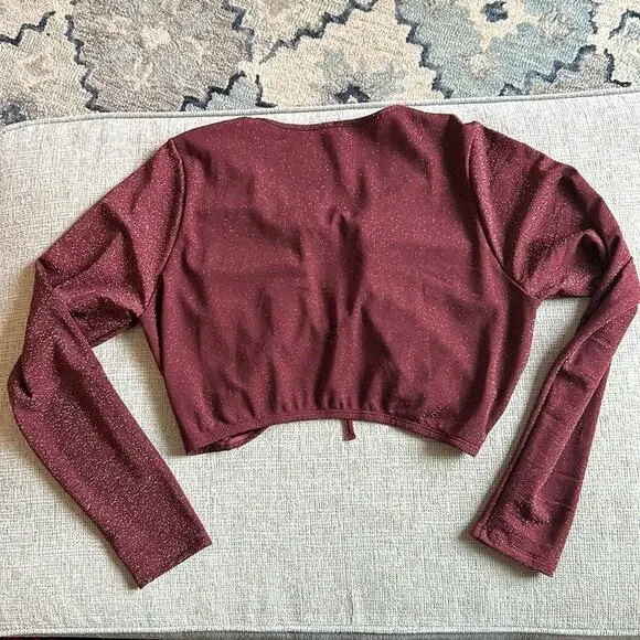 NEW Savage X Fenty purple burgundy sparkle keyhole tie front crop top, 1X - Picture 8 of 10